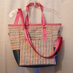 New Rasta Rainbow Tapestry & Faux Leather Shoulder Bag Purse Crossbody Pink Blue